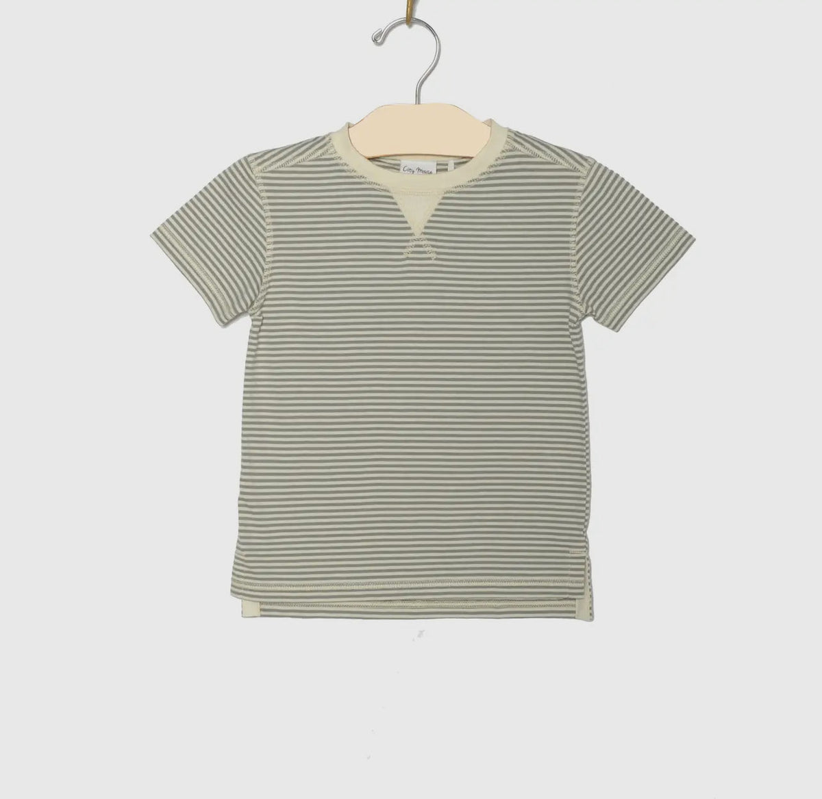 City Mouse Whistle Patch Tee- Steel Stripe